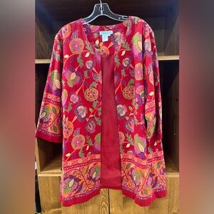 Coldwater Creek Red Floral light-weight Kimono/Jacket. Quality L   Just Reduced